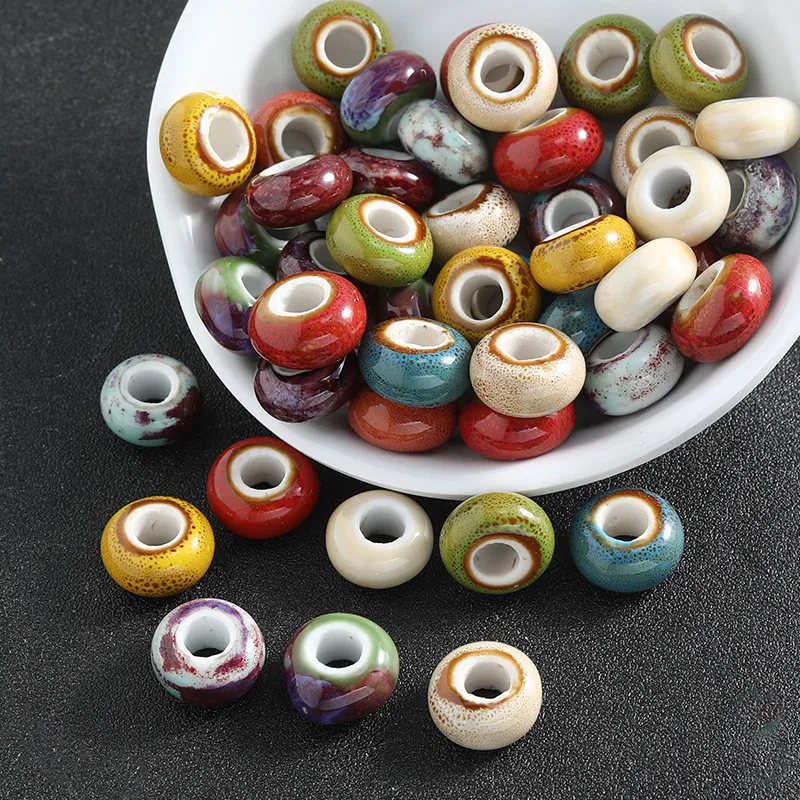 Retro Ceramic Loose Beads Large Hole Glaze Flat Spacer Beads DIY Jewelry Making Necklace Bracelet Accessories