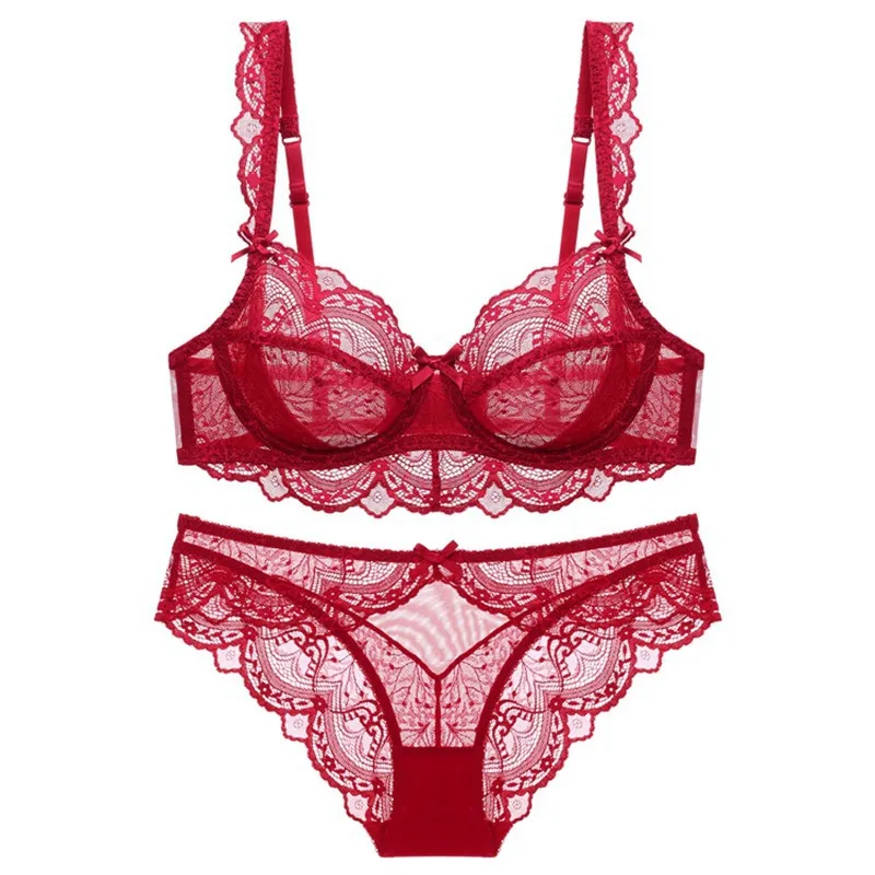 Damen Sexy Spitzen BH und Slip Set Push Up Atmungsaktive Bügel Lingerie Set Bequeme Unterwäsche