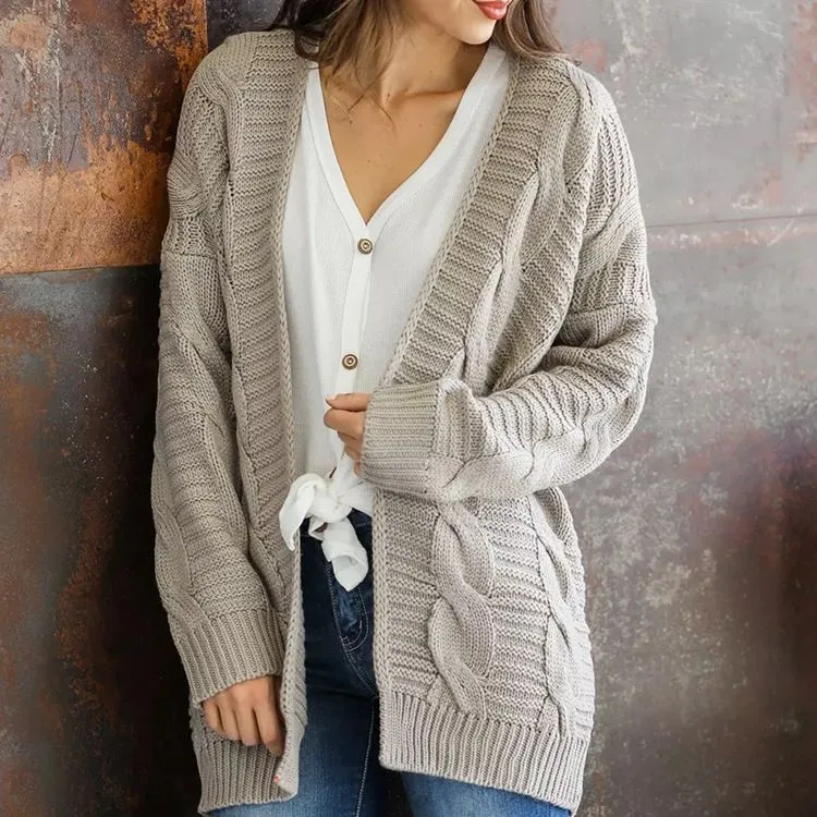 Γυναικείο Casual Ανοιχτό Μπροστά Πλεκτό Cardigan Πουλόβερ Μονόχρωμο Φαρδύ Μεσαίου Μήκους Πανωφόρι