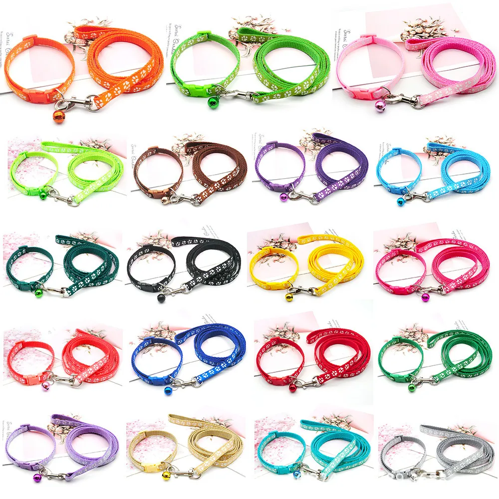 Ensemble Laisse et Collier pour Animal en Nylon Laisse pour Chien Petits Chiens Chats Laisse de Marche Mignonne Empreinte de Patte Fournitures