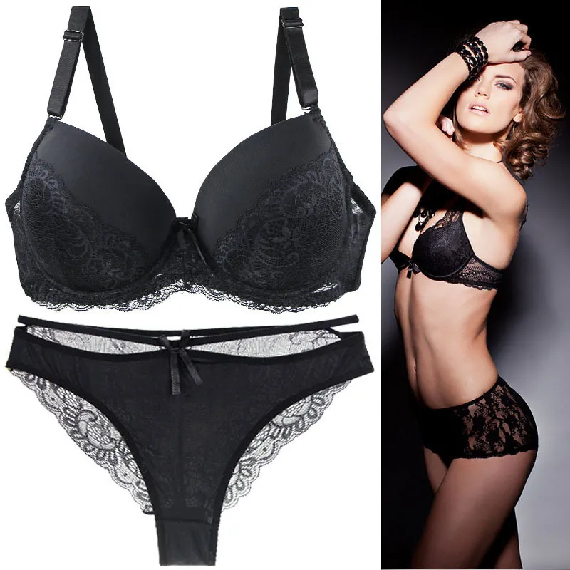 Damen Sexy Spitzen Patchwork BH und Höschen Set Leichte Atmungsaktive Unterwäsche Set Push Up Lingerie Set