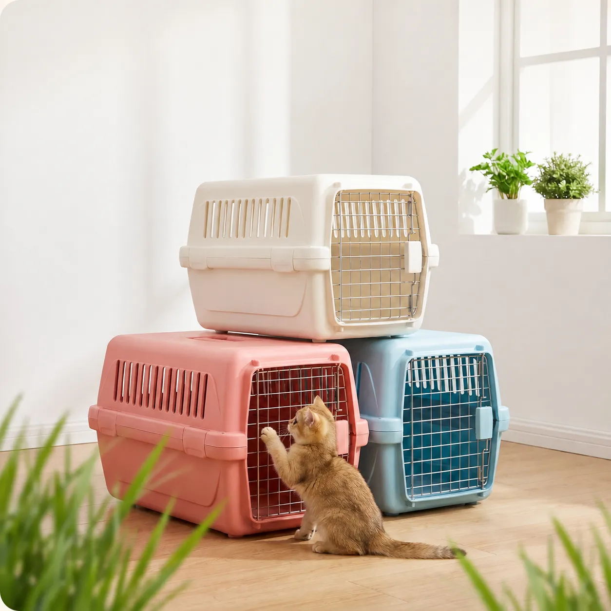 Transporteur Portable pour Animaux Boîte d'Aviation Respirant Voyage Chat Chien Boîte de Transport Avec Bol et Planche à Urine