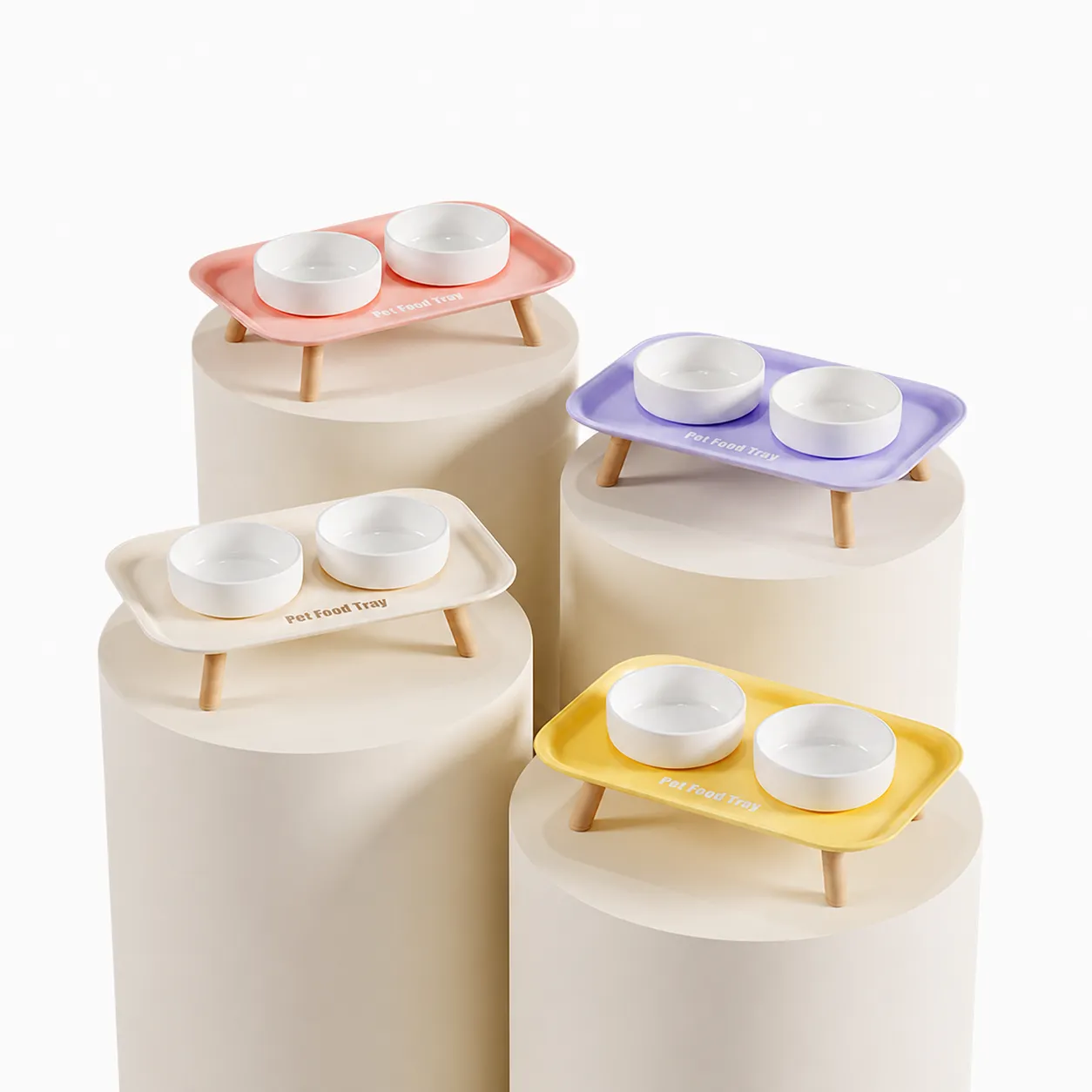 Bol pour Animal en Céramique Surélevé Doubles Bols Avec Support en Bois Protection du Cou Table d'Alimentation pour Chat