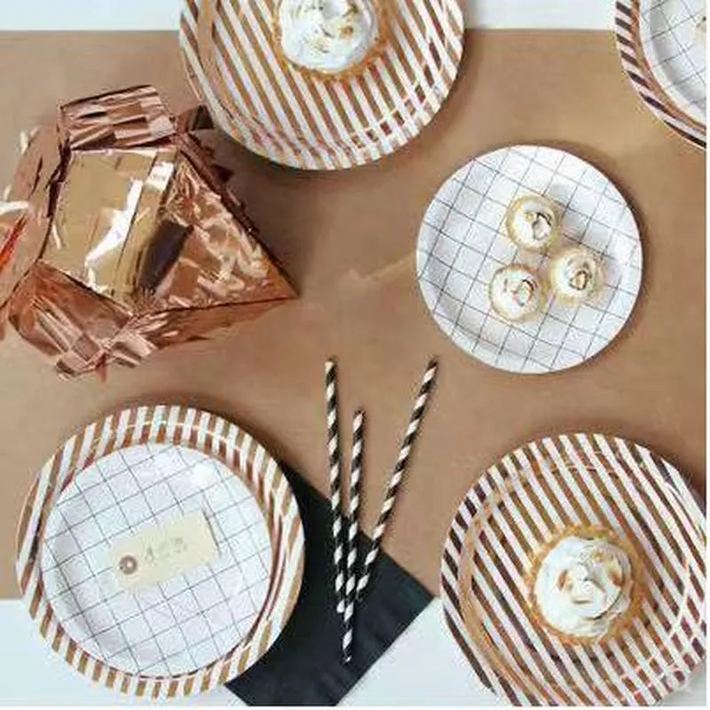Einweg Pappteller Heißfolienprägung Runde Essteller Für Geburtstag Party Hochzeit Kuchen Dessert Geschirr Zubehör