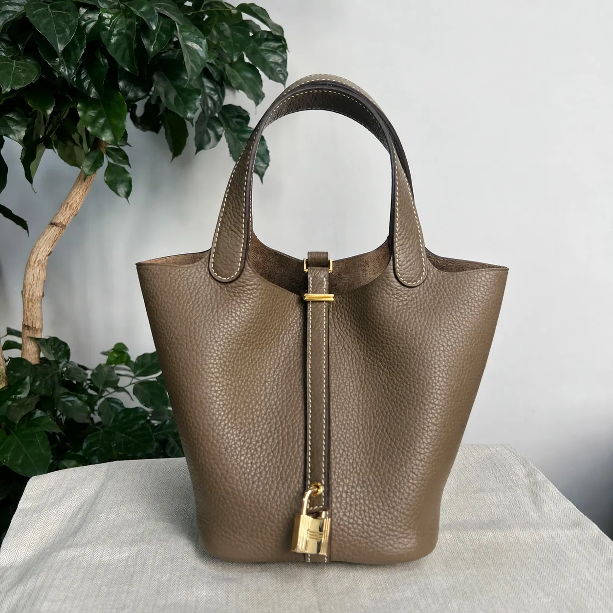 Borsa a Secchiello in Vera Pelle Bovina da Donna Lusso Designer Classico Cesta di Verdure Manico Superiore Tote Bag