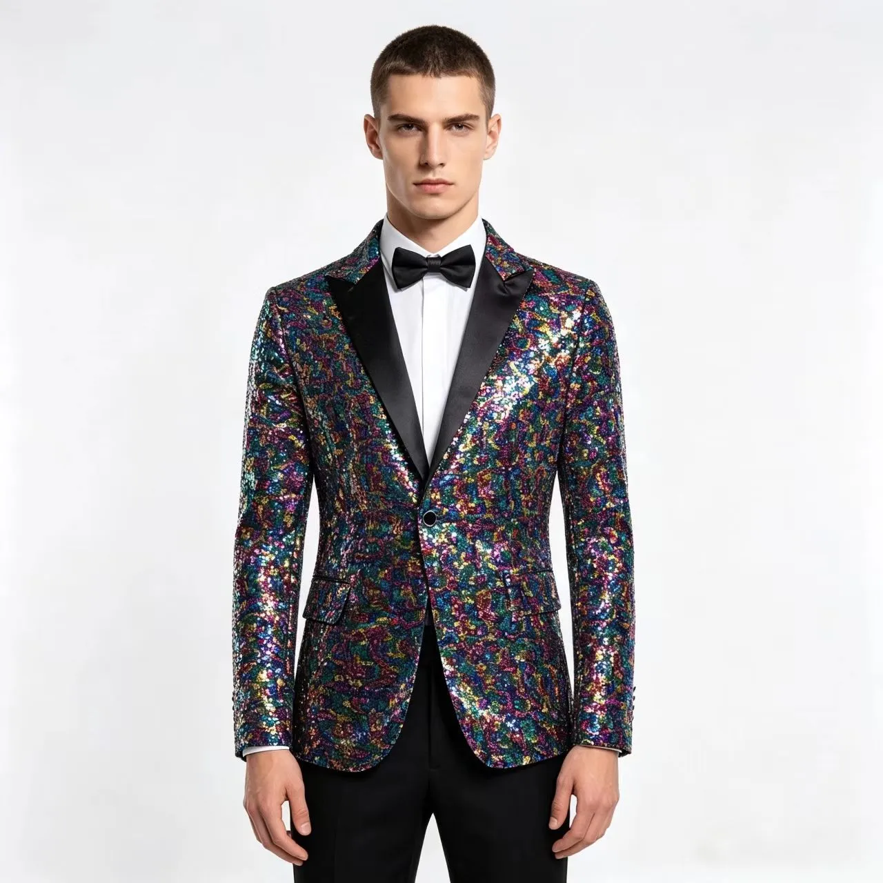 Ανδρικό Μόδας Σακάκι με Πούλιες Λαμπερό Blazer Παράστασης Σκηνής Ένα Κουμπί Πέτο Εξωτερικά Ρούχα Πάρτι