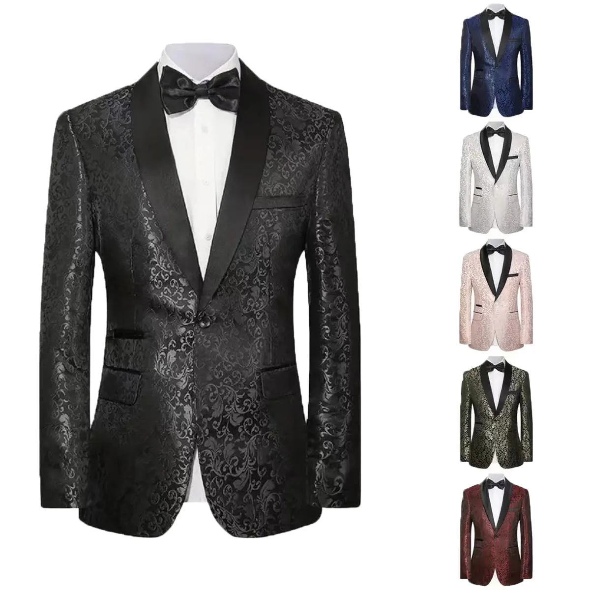 Men's Fashion Floral Print Suit Jacket Slim Fit Shawl Lapel One Button Single Blazer Casual Tuxedo Coat For Party