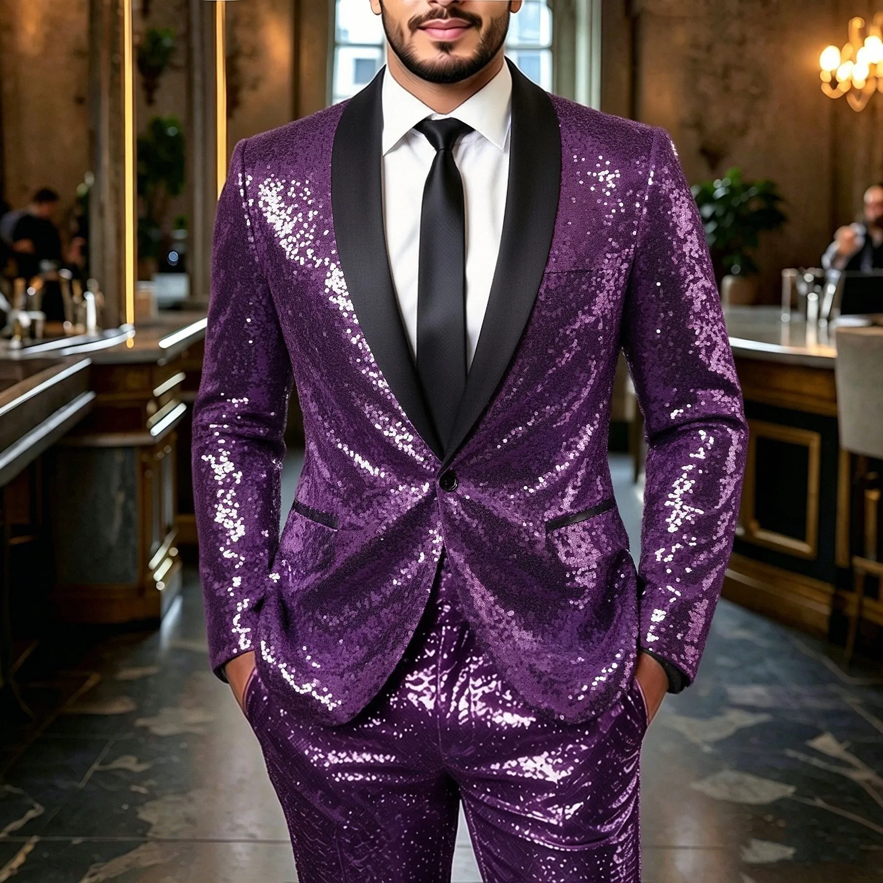 Andriko Lampro Sako Me Poulies Kai Makry Panteloni Top Kai Bottom Disco Club Skini Parastasi Party Outfit