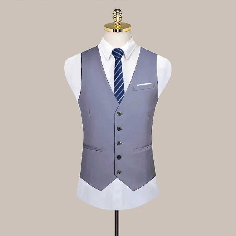 Heren Slim Fit Effen Kleur Business Casual Kostuumvest V-Hals Enkelknoops Formeel Vest Voor Bruiloftsfeest