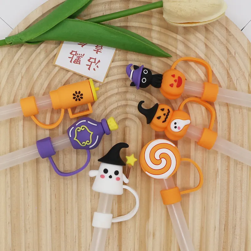 Halloween Cute Silicone Straw Cover Dust-Proof Straw Cap For Large Diameter Reusable Straw Topper Party Drinkware Accessories