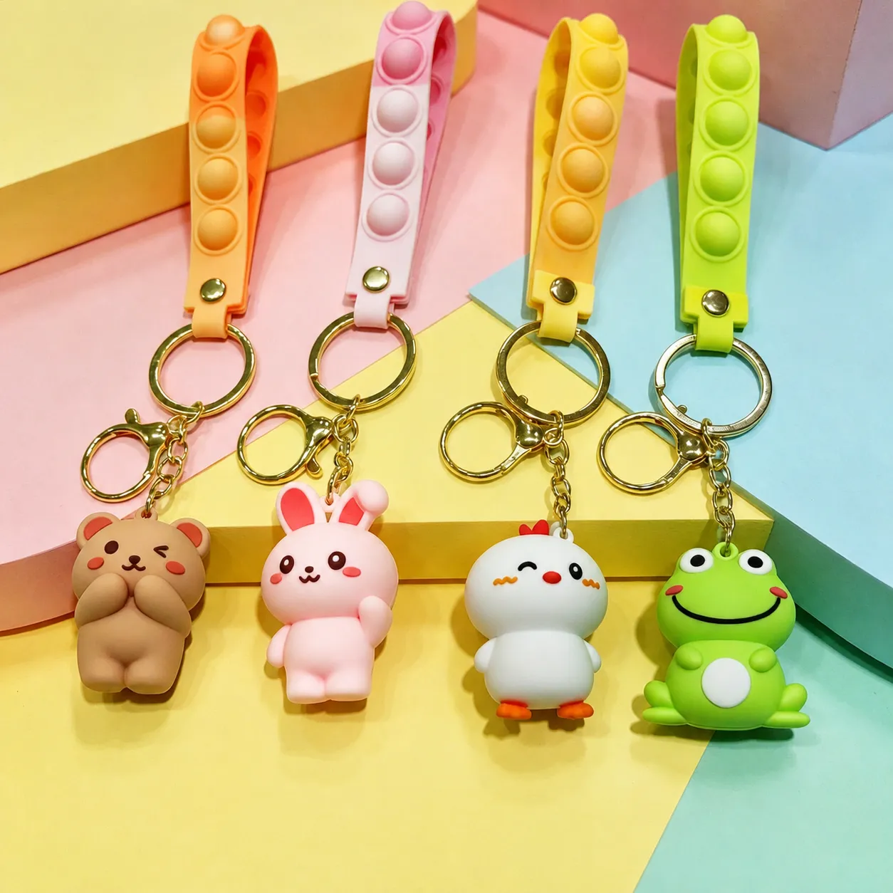 3D Cartoon Tier Schlüsselanhänger Süß PVC Bär Frosch Küken Schlüsselbund Schultasche Anhänger Mode Tasche Zubehör Geschenk