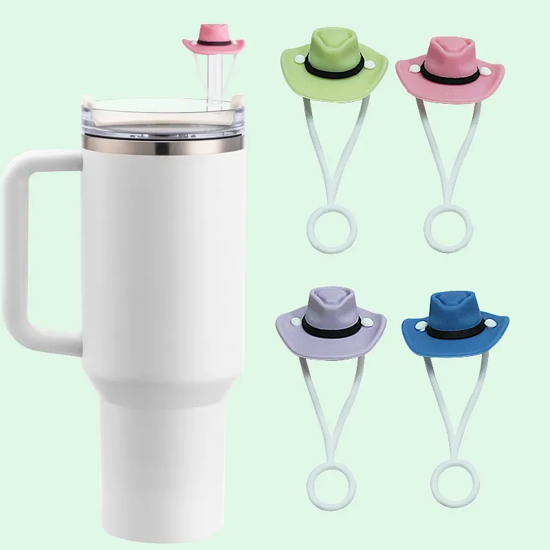 Cute Cowboy Hat Silicone Straw Cover Dust Plug Reusable Straw Protector Cap For Wide Straws Drinking Cup Accessories