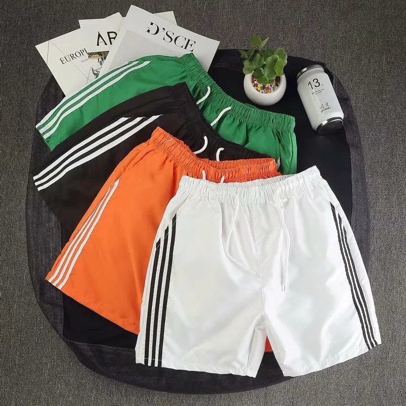 Unisex Casual Sports Shorts Summer Loose Straight Five Point Pants With Side Stripes Activewear Daily Bottoms