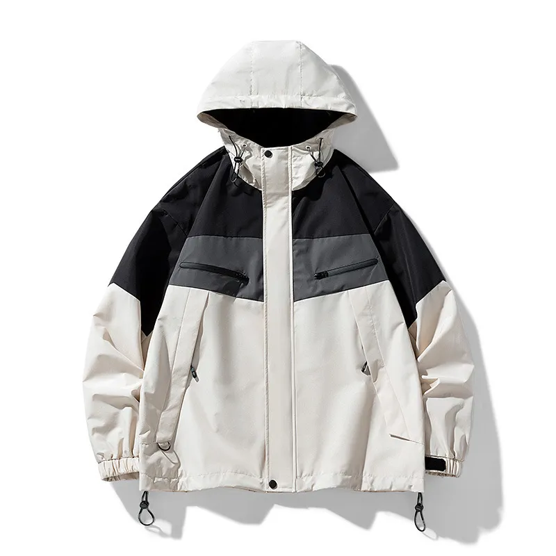 Giacca A Vento Sportiva Outdoor da Uomo Impermeabile Antivento Con Cappuccio Blocco di Colore Cappotto Casual Per Escursionismo Viaggi