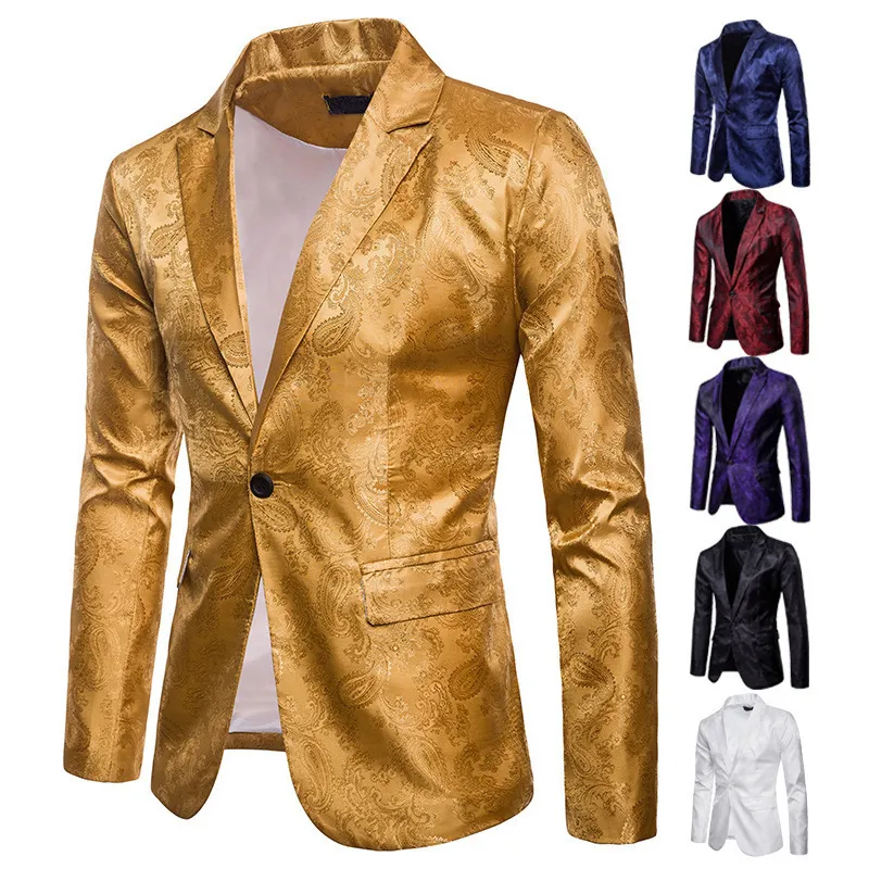 Blazer Casual de Damasco de Palacio para Hombre Un Botón Moda Slim Fit Chaqueta de Traje de Negocios Elegante Abrigo de Fiesta