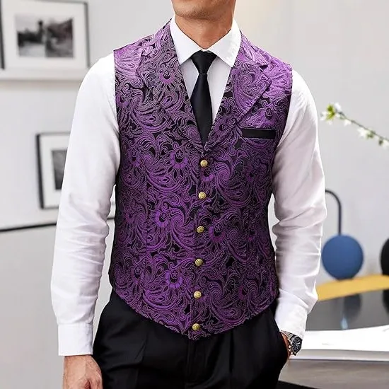 Heren Middeleeuws Vintage Jacquard Vest Mouwloos Slim Fit Goth Steampunk Kostuum Voor Halloween Feest