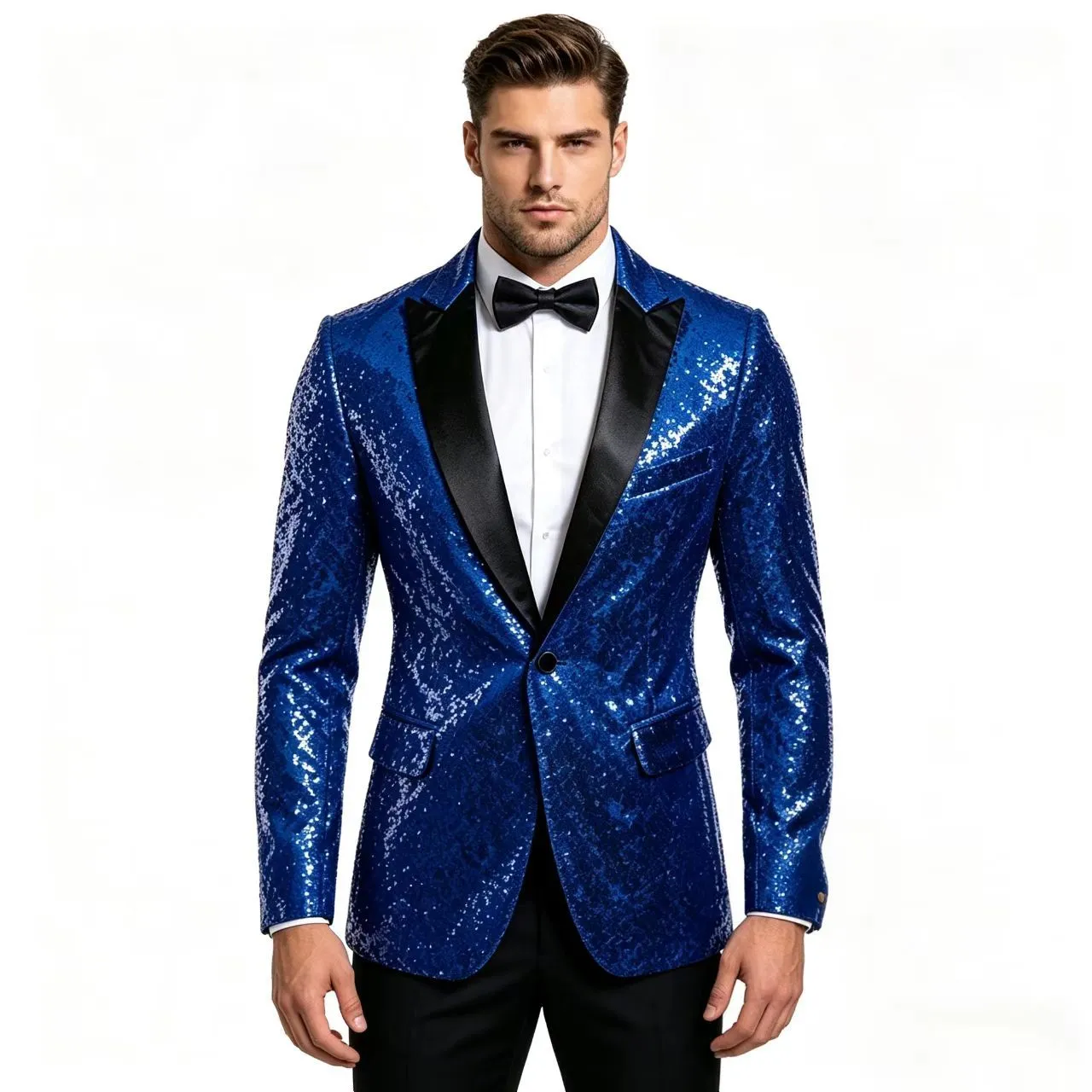 Chaqueta de Traje de Lentejuelas para Hombre Mezcla de Algodón Manga Larga Blazer Un Botón para Fiesta