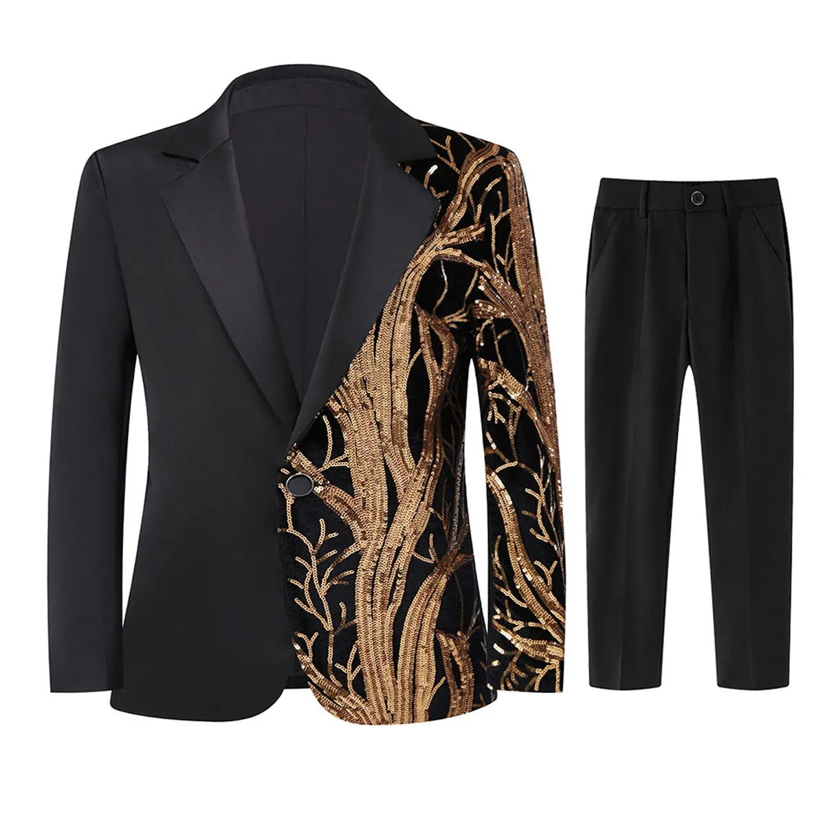 Boys Sequined Tree Branch Pattern Suit Jacket And Pants Set Children Official Party Performance Blazer Trousers Outfit