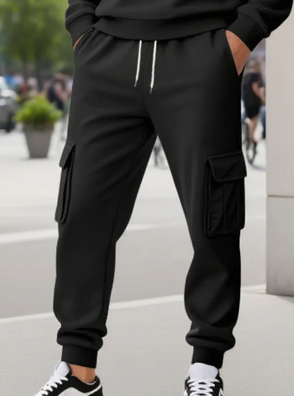 Pantaloni Jogger Casual Tinta Unita con Coulisse da Uomo Foderati in Pile Ispessiti Pantaloni della Tutu con Tasche Quotidiano