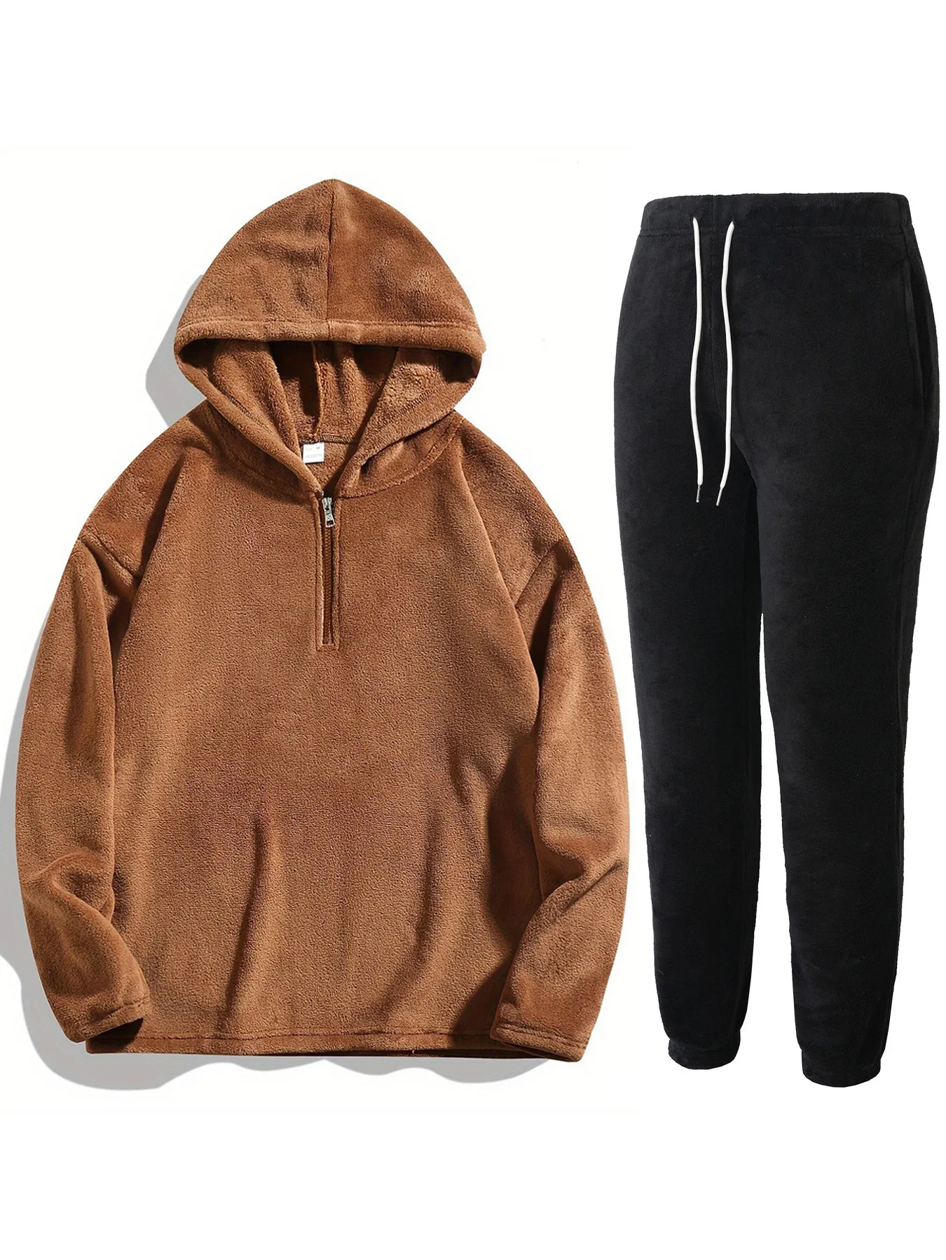 Men's Casual Coral Fleece Hoodie And Pants Set Half Zip Long Sleeve Sweatshirt Tracksuit Winter Warm Casual Outfit