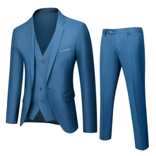 Men Business Formal Suit Set Notch Lapel Single Breasted Blazer Vest Pants Gentleman Wedding Groom Dress