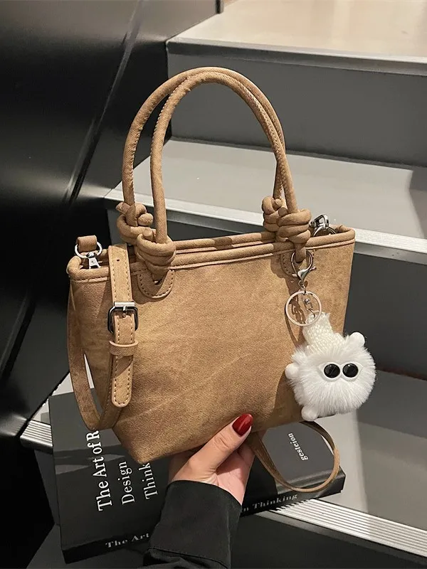 Womens Straw Woven Bucket Bag Stylish Urban Minimalist Crossbody Handbag With Pendant Fashion Shoulder Bag For Daily Use