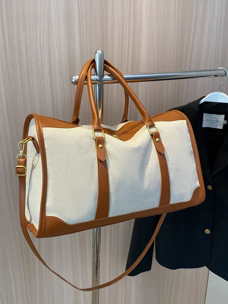 Damen Große Kapazität Segeltuch Reisetasche Casual Patchwork Weekender Duffel Bag Tragbare Gepäcktasche