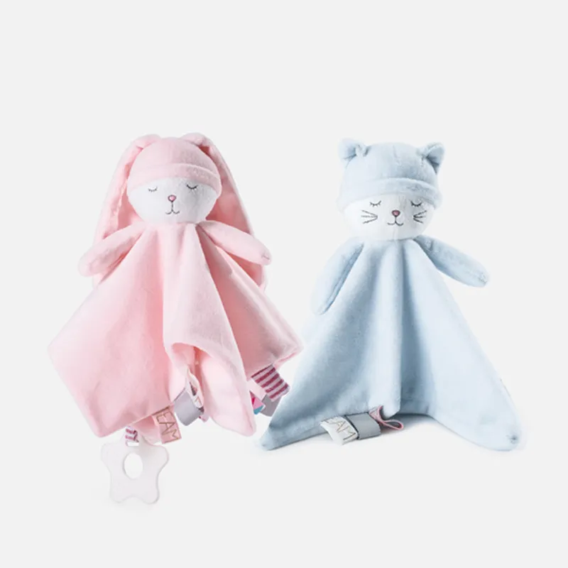 Baby Soothing Towel Plush Rabbit Sleeping Doll Infant Comfort Toy Polyester Soft Stuffed Animal With Teether
