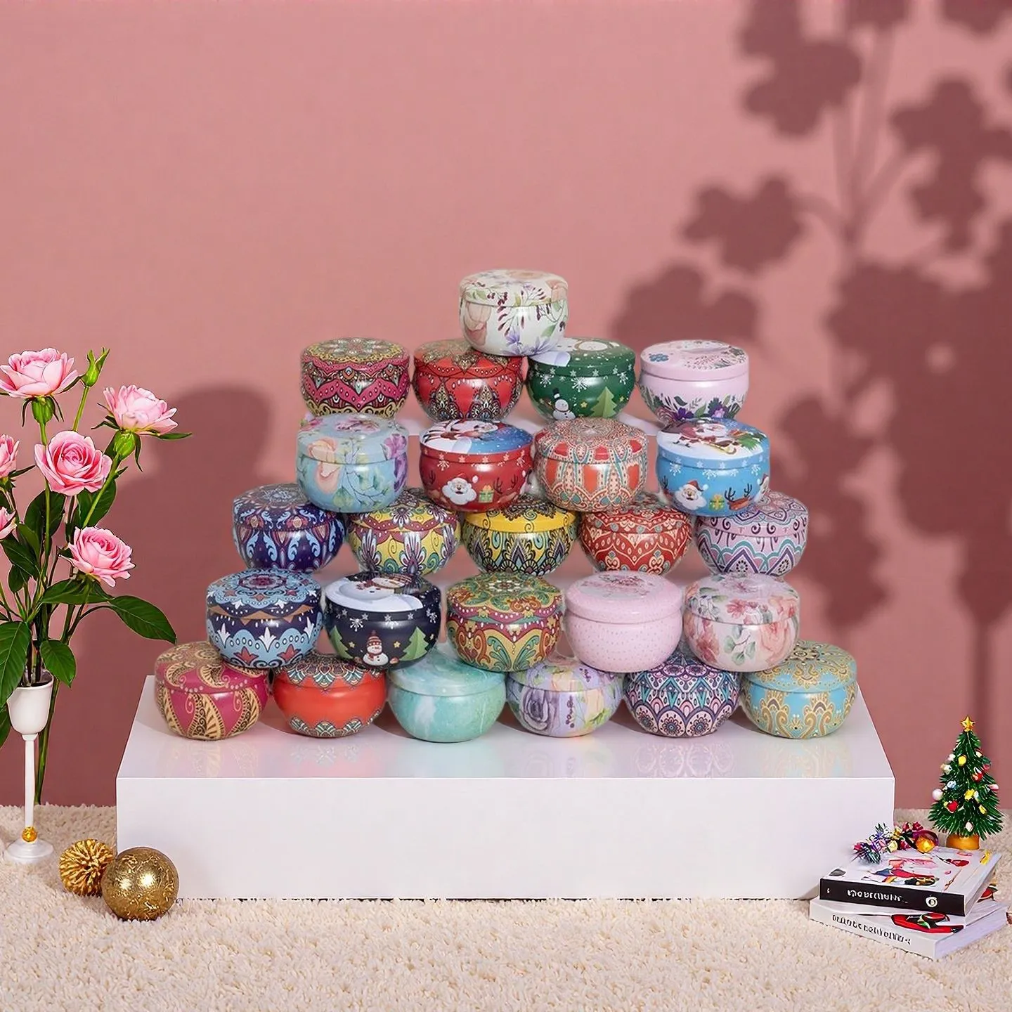 Barattolo di Conservazione in Iuta Barattolo di Metallo Tondo Con Coperchio Vasetto di Latta Decorativo per Tè Caramella Candela Confezione Regalo Piccola