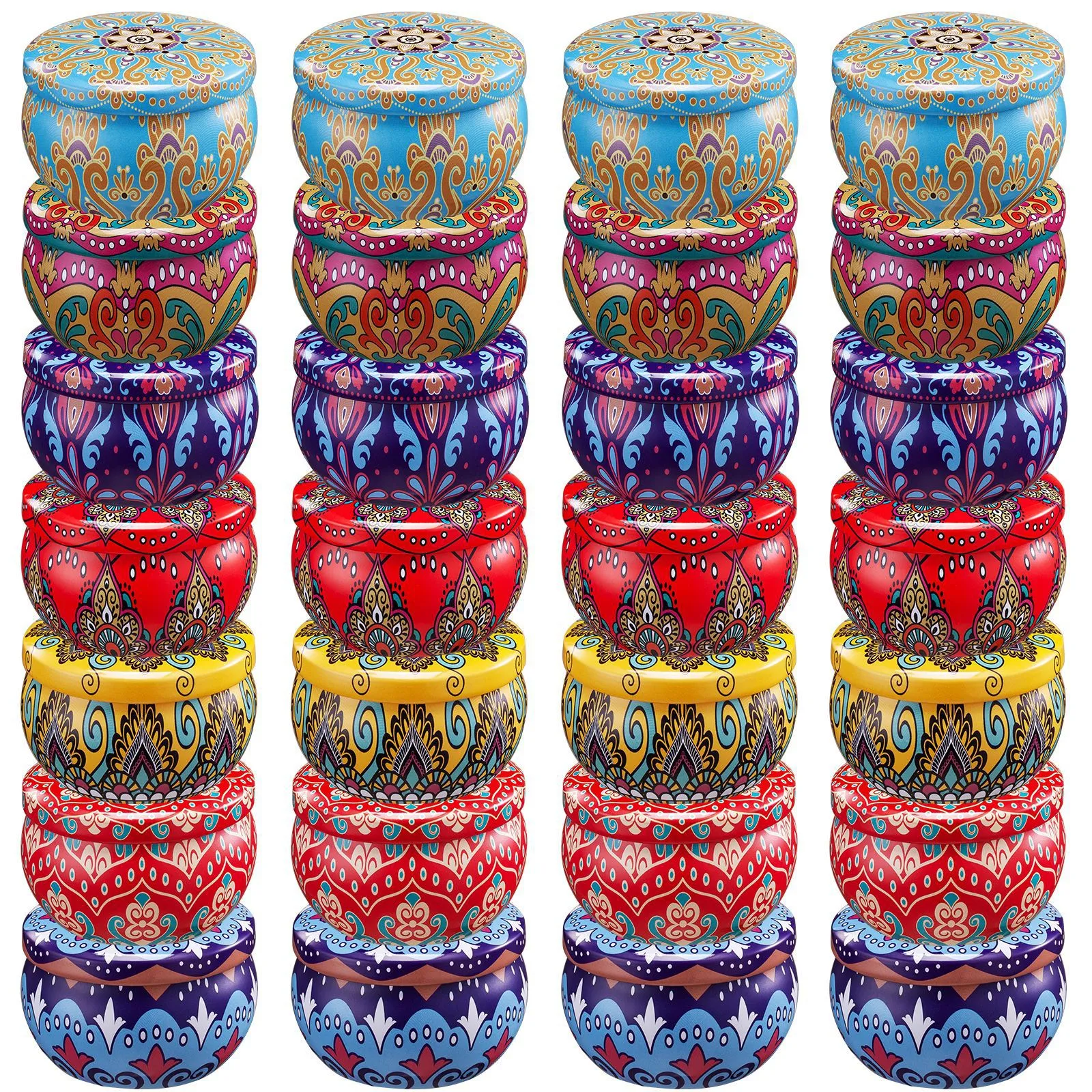 Boîte de Rangement en Métal Fer Blanc Imprimé Contenant Rond Boîte Cloche Pour Bougie Aromathérapie Cadeau Thé Bonbon Biscuit Emballage