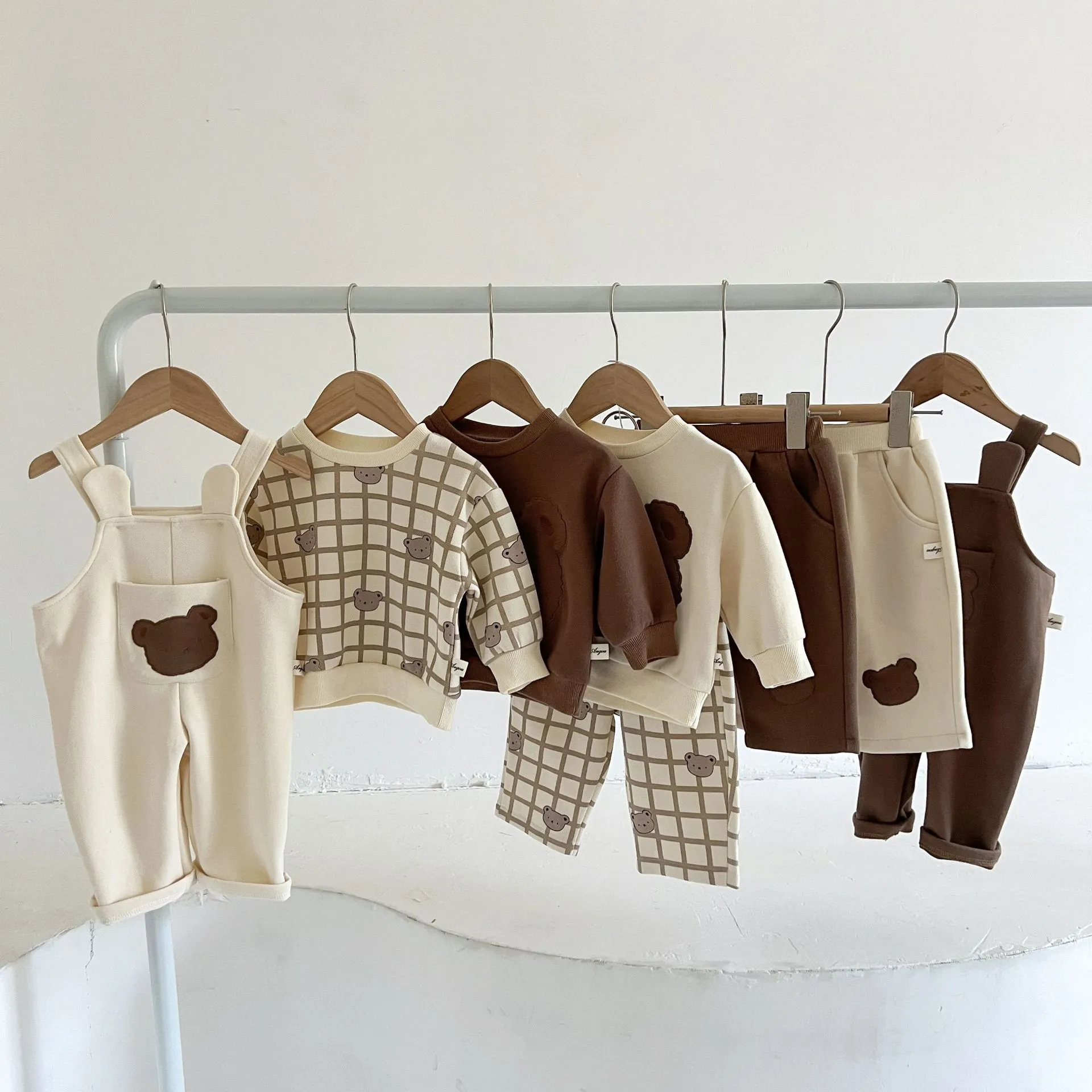 Bebé Niños Lindo Oso de Dibujos Animados Patchwork Sudadera Jersey Monos Pantalones Bebé Otoño Casual Conjunto