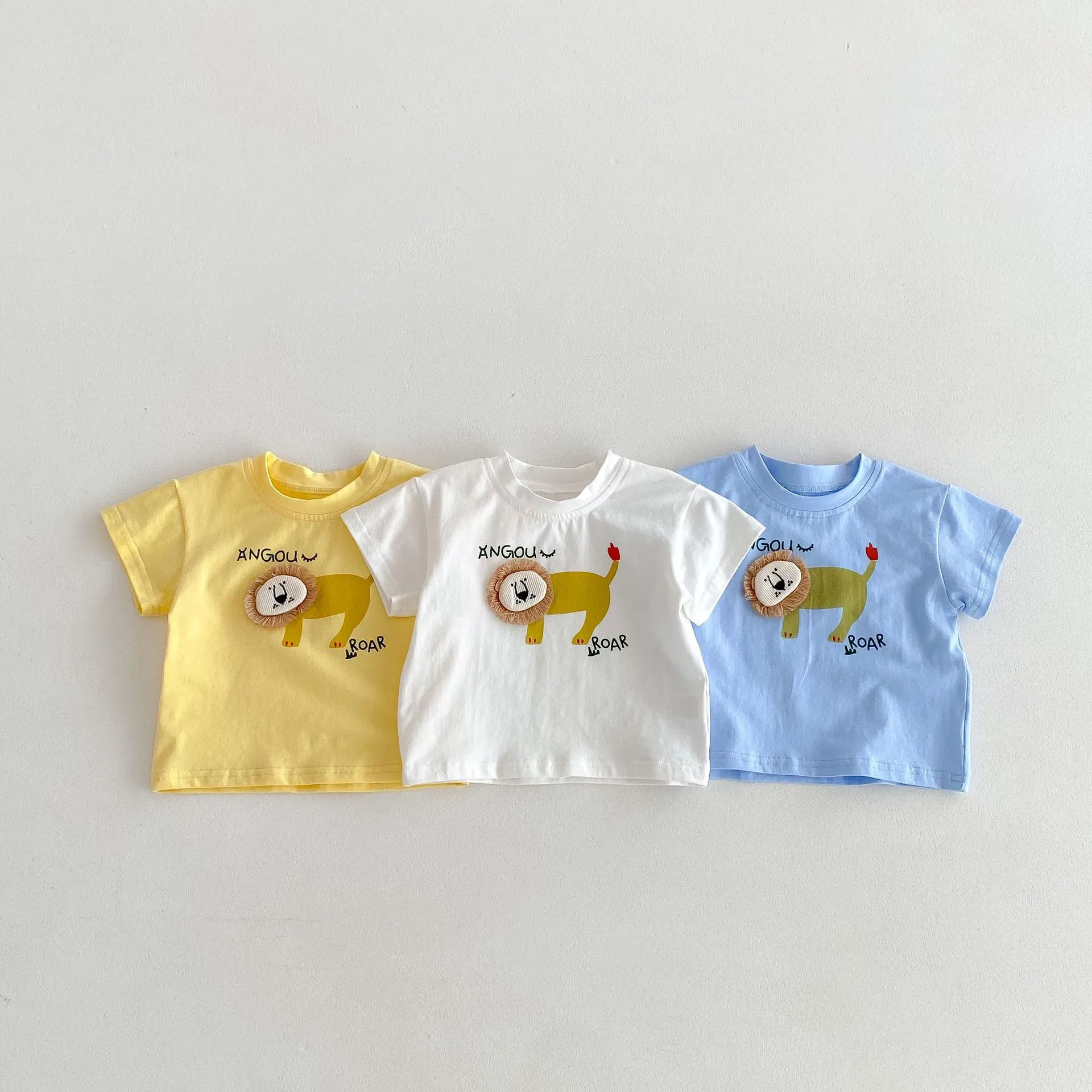 Baby Kids Cotton Short Sleeve T-Shirt Casual Lion Cartoon Print Top