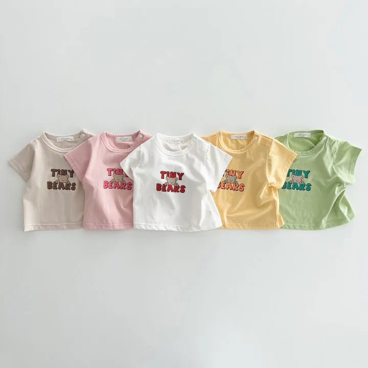 Bambino Bambini Cotone Manica Corta Maglietta Stile Coreano Carino Orso Lettera Stampa Girocollo Pullover Estate Top Quotidiano