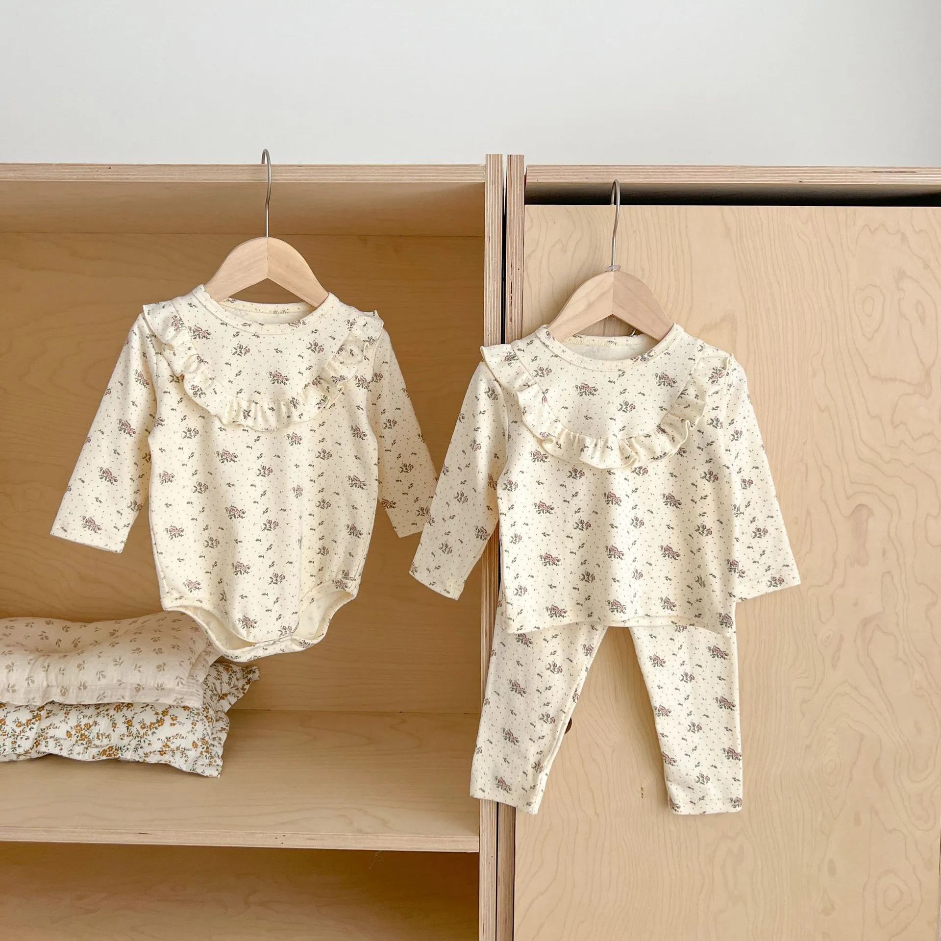 Infant Baby Girl Fall Cotton Floral Long Sleeve Top Pants Romper Home Suit Newborn Toddler Clothes Set