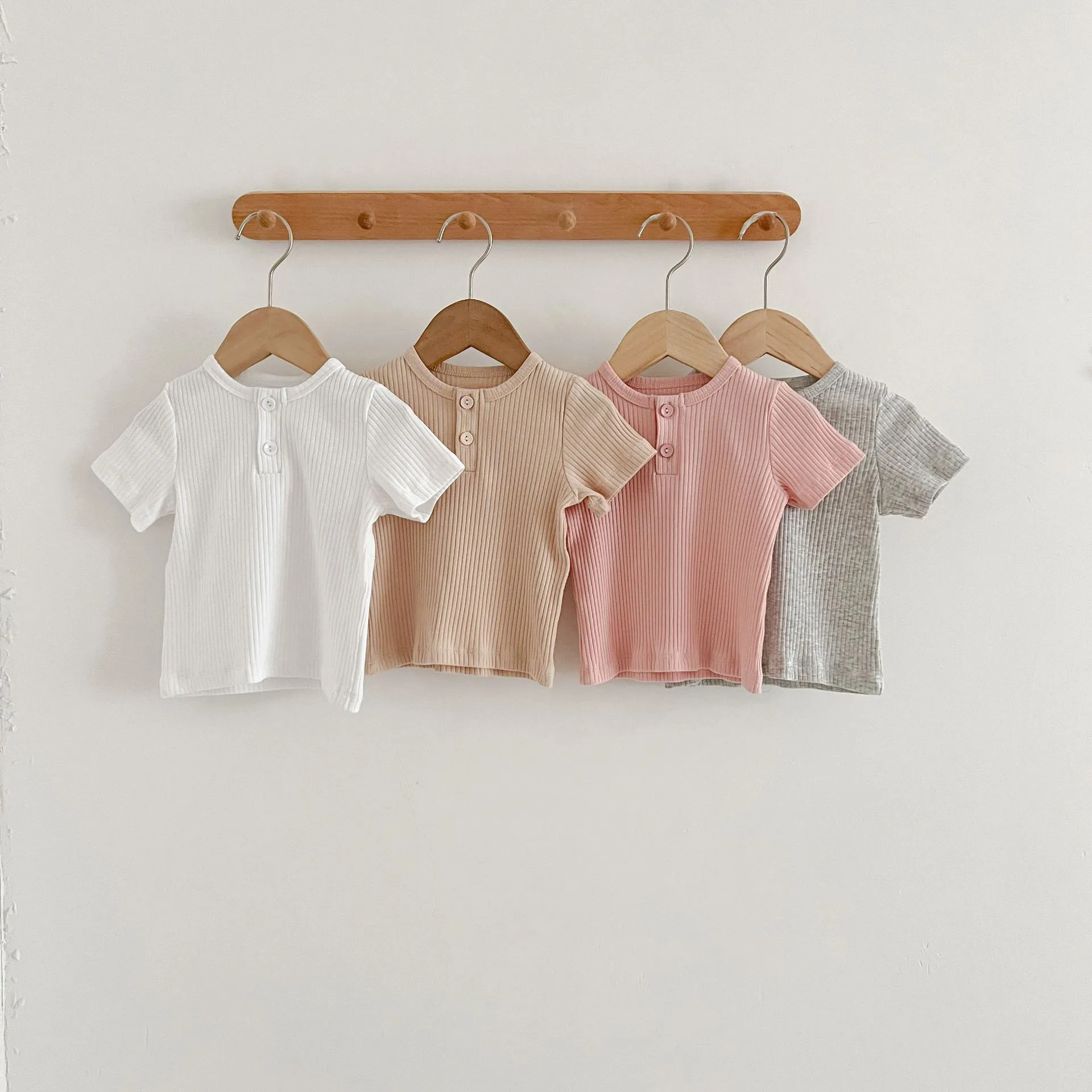 Maglietta Manica Corta in Cotone per Neonato Infante Tinta Unita Girocollo Monopetto Estate Top Casual Abbigliamento Bambini