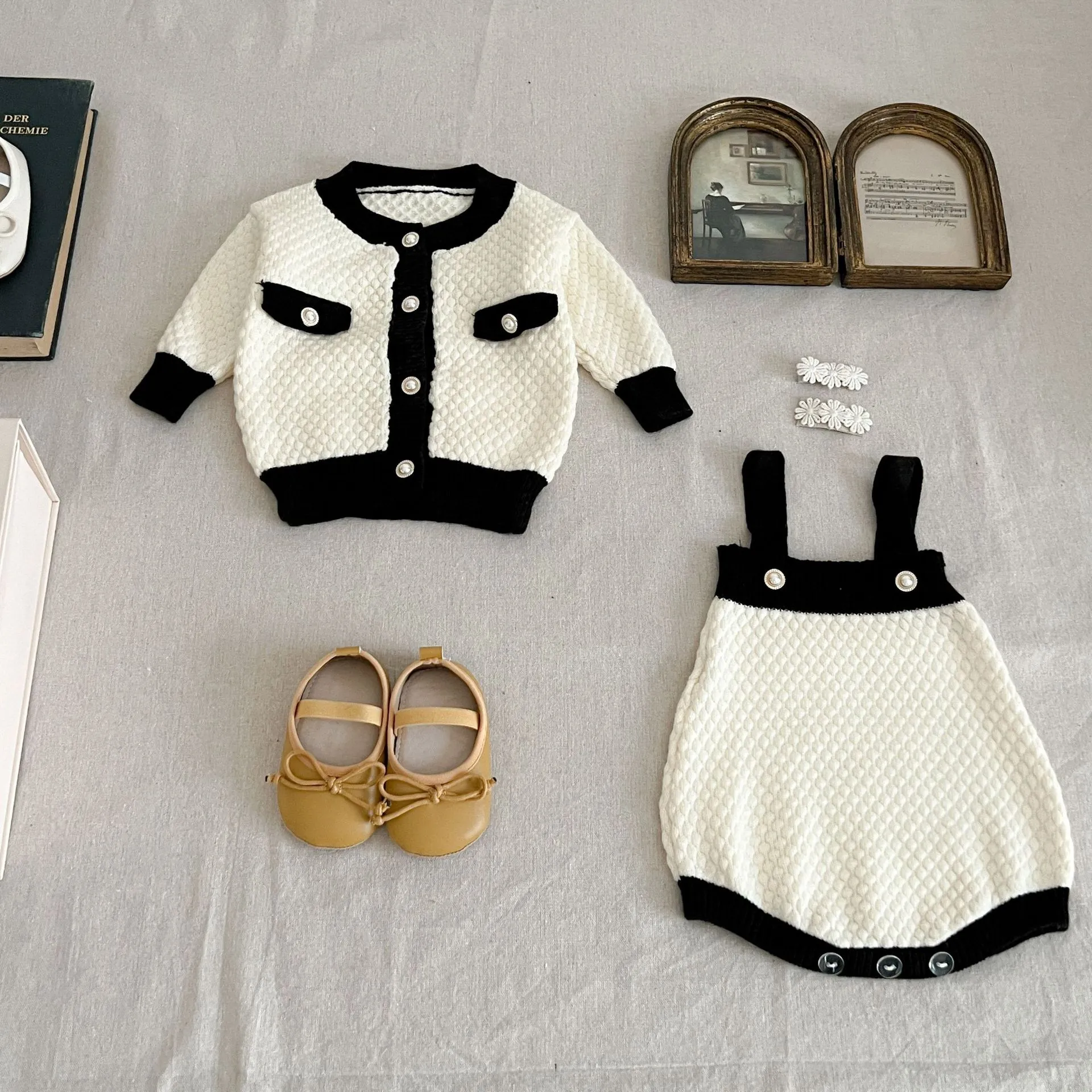 Kleinkind Baby Mädchen Little Fragrant Style Gekrabbelt Cardigan Romper T-Shirt Passendes Set Kleinkind Herbst Winter Kleidung