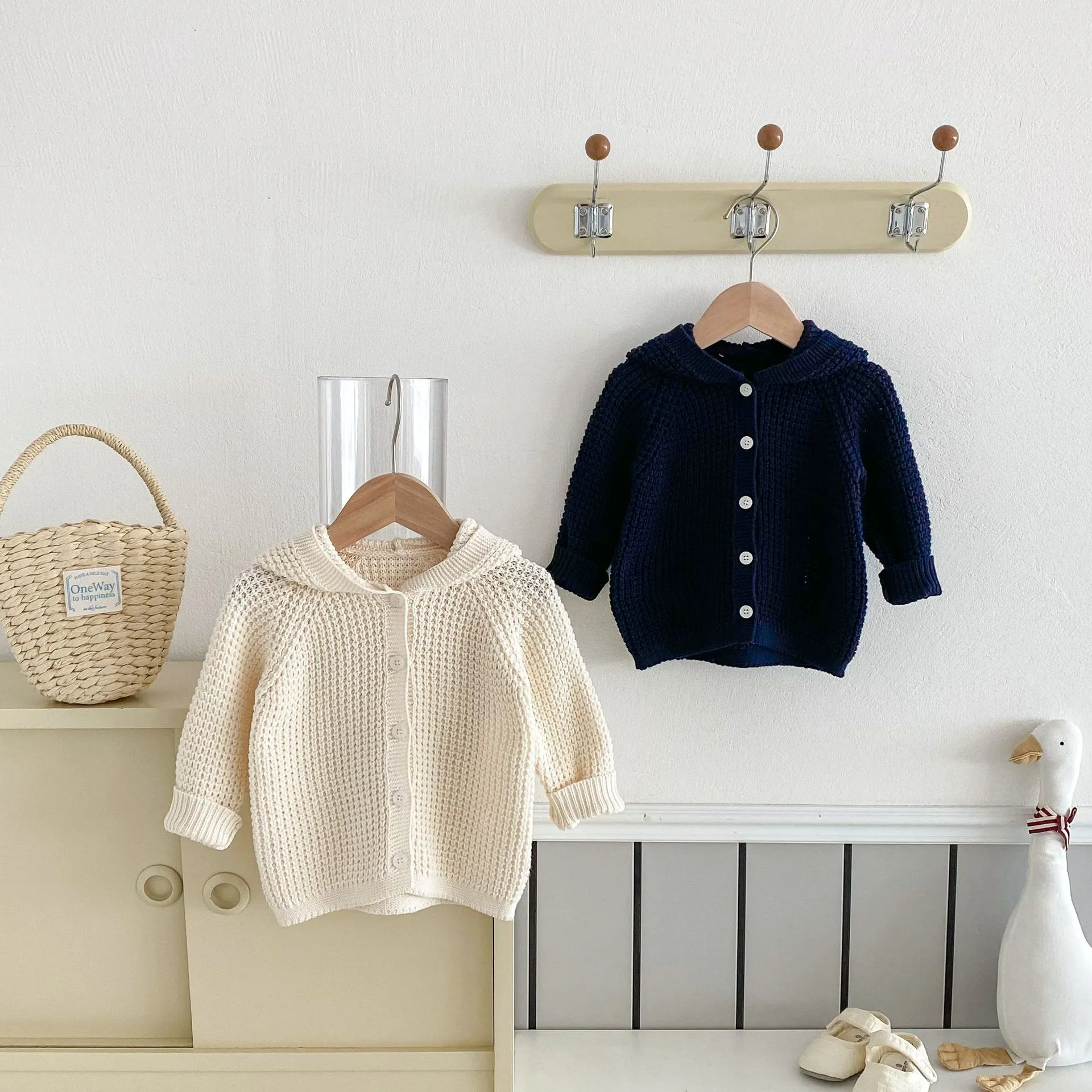 Cardigan Tricoté pour Bébé et Tout-Petit avec Capuche Jolies Oreilles d'Ours Manteau Pull Neutre Vêtement Quotidien d'Automne