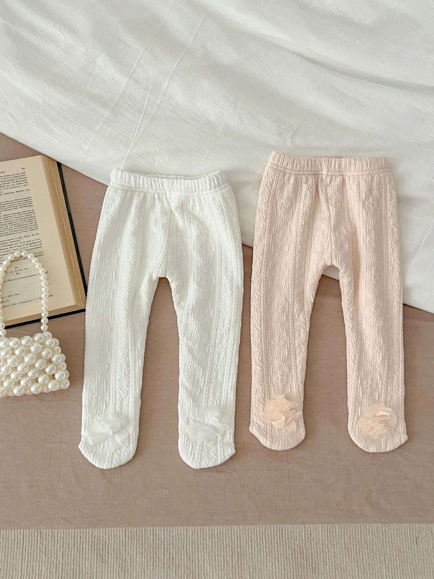 Baby Girls Winter Thermal Fleece Lined Footed Tights Cute Floral Toddler Cotton Leggings Pants