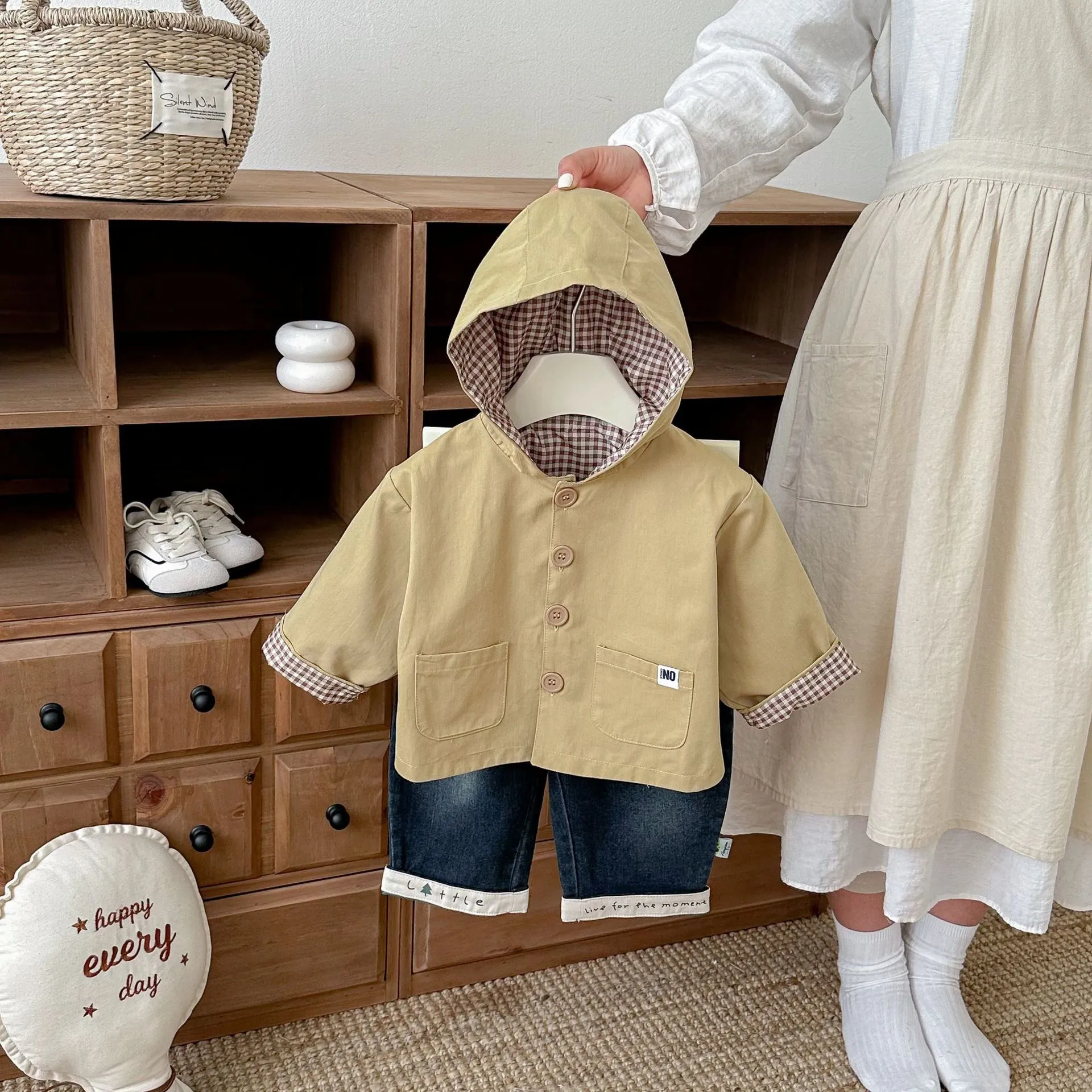 Infant Baby Toddler Hooded Windbreaker Jacket Spring Casual Long Sleeve Reversible Cardigan Cute Kids Outerwear Coat