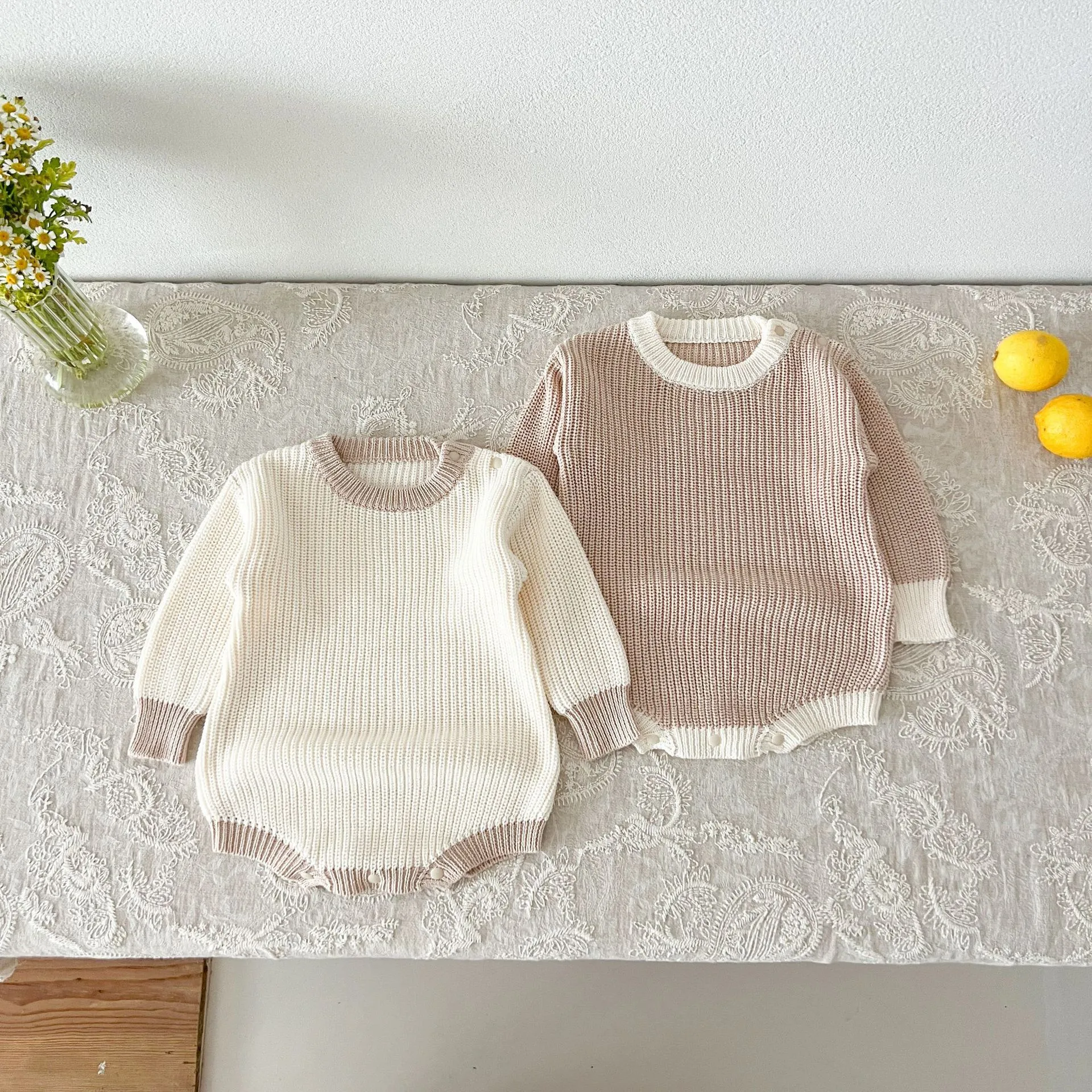 Säugling Baby Strick Jumpsuit Neugeborenes Langarm Rundhals Body Süße Einfarbige Herbstkleidung Für Jungen Und Mädchen