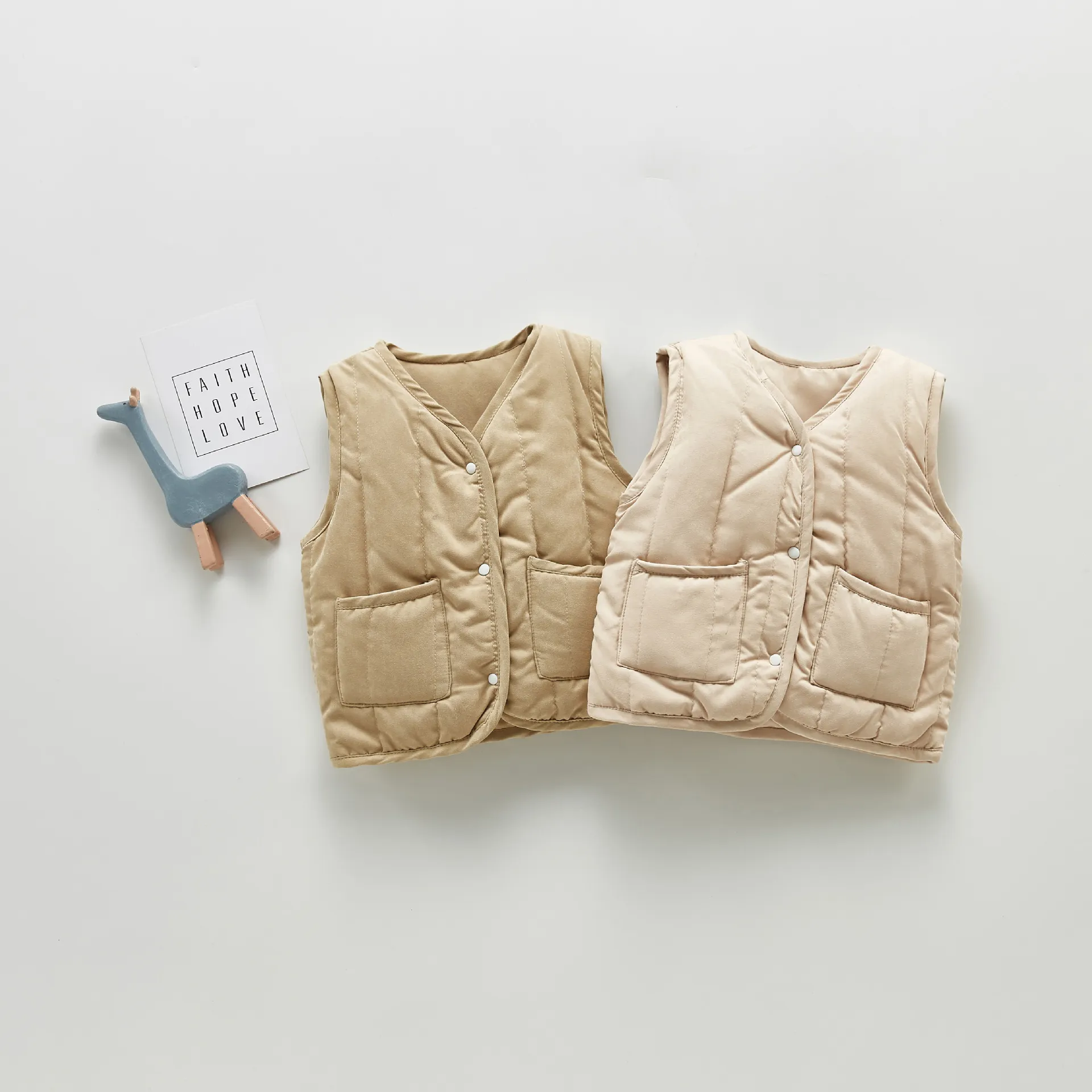 Infant Baby Kids Winter Warm Quilted Vest Solid Color V Neck Single Breasted Cotton Outwear Sleeveless Vest