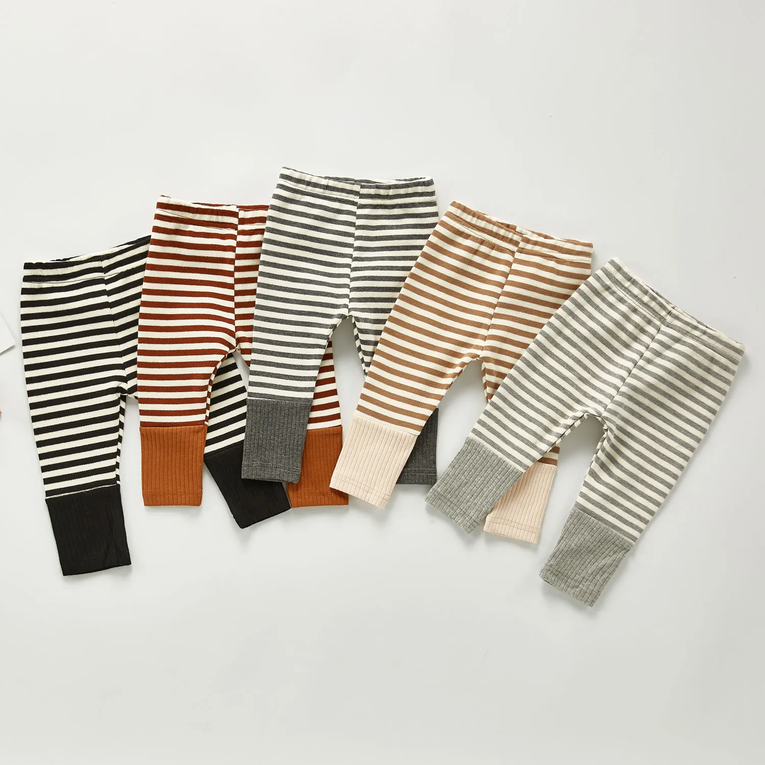 Infant Baby Cotton Striped Long Pants Unisex Newborn Casual Elastic Waist Soft Breathable Daily Bottoms