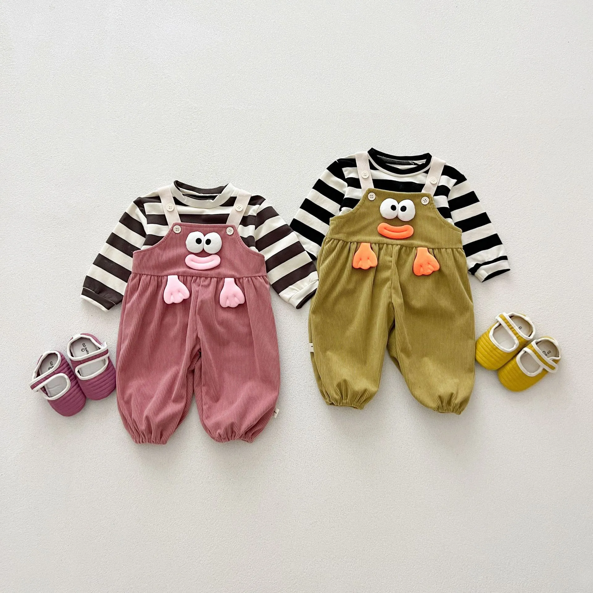 Baby Fall Autumn Cute 3D Doll Corduroy Strap Pants Romper Set Infant Newborn Long Sleeve Jumpsuit Toddler Clothes