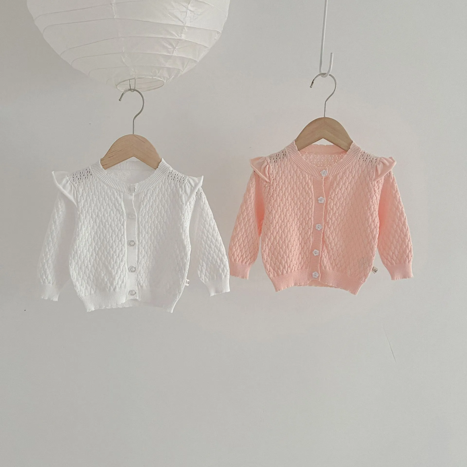 Baby Girls Knitted Cardigan Sweater Cute Ruffles Long Sleeve Crew Neck Cotton Outerwear Spring Autumn Infant Toddler Clothes