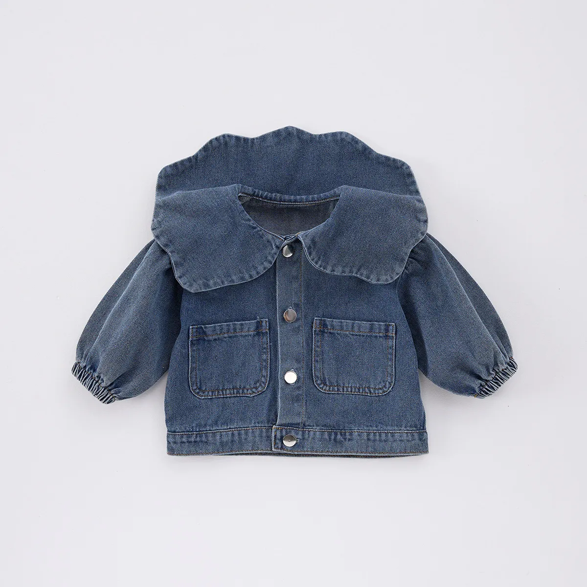 Veste en Jean pour Bébé Fille Printemps Manches Longues Revers Simple Boutonnage Vêtement d'Extérieur Top Mignon