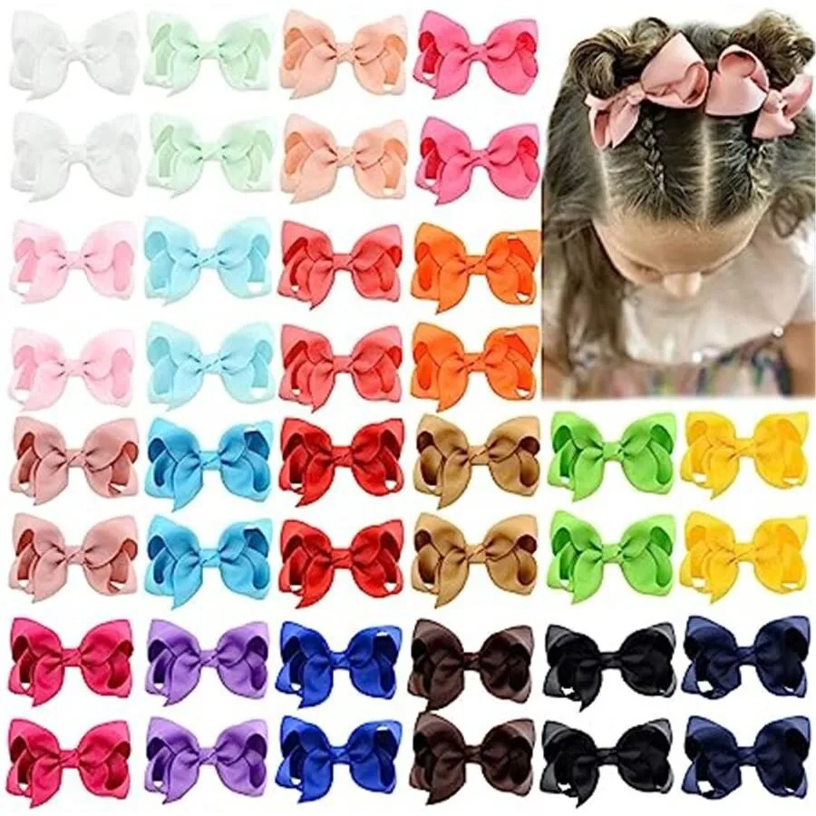 Kids Large Grosgrain Ribbon Bow Hair Clips Layered Bubble Flower Handmade Hairpins Bright Color Hair Accessories For Girls Styling