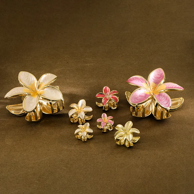 Romantic Plumeria Hair Claw Zinc Alloy Colorful Flower Hair Clip For Women Korean Style Floral Hair Accessories Hairpin