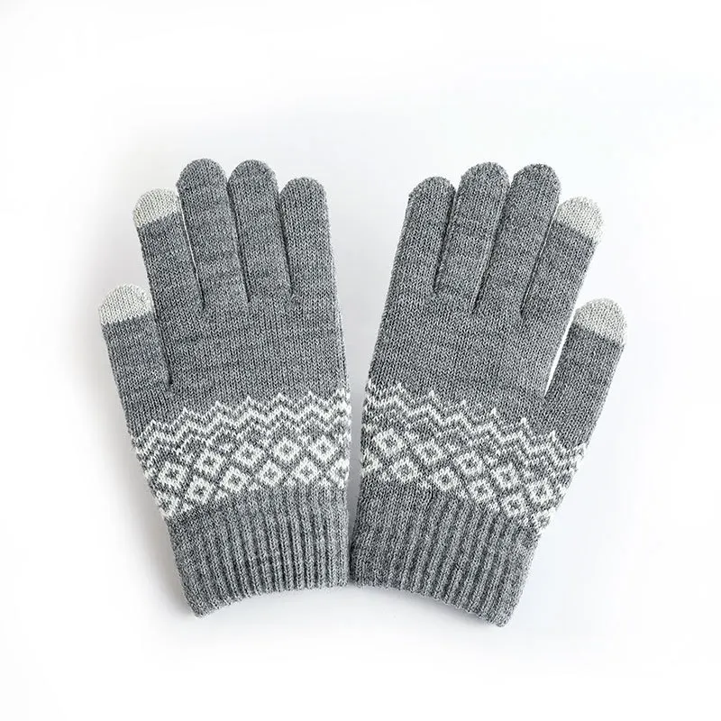 Guantes de Punto para Mujer con Pantalla Táctil Forro de Polar Invierno Cálido Patrón Jacquard Acrílico Guantes para Mensajes Casuales Mitones Suaves