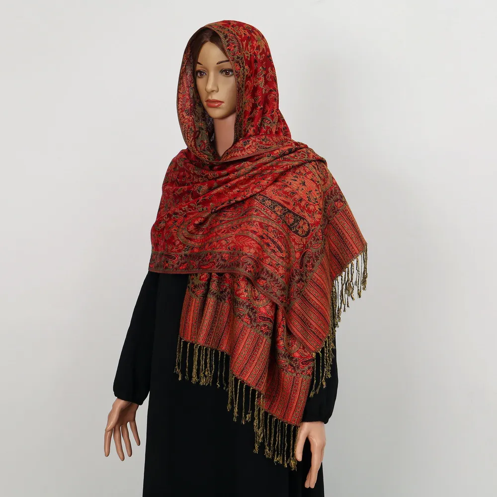 Bufanda Retro Paisley Jacquard Con Borlas Chal Largo De Poliéster Para Mujer Vacaciones Diario Cálido Bufanda De Invierno Viaje Regalo