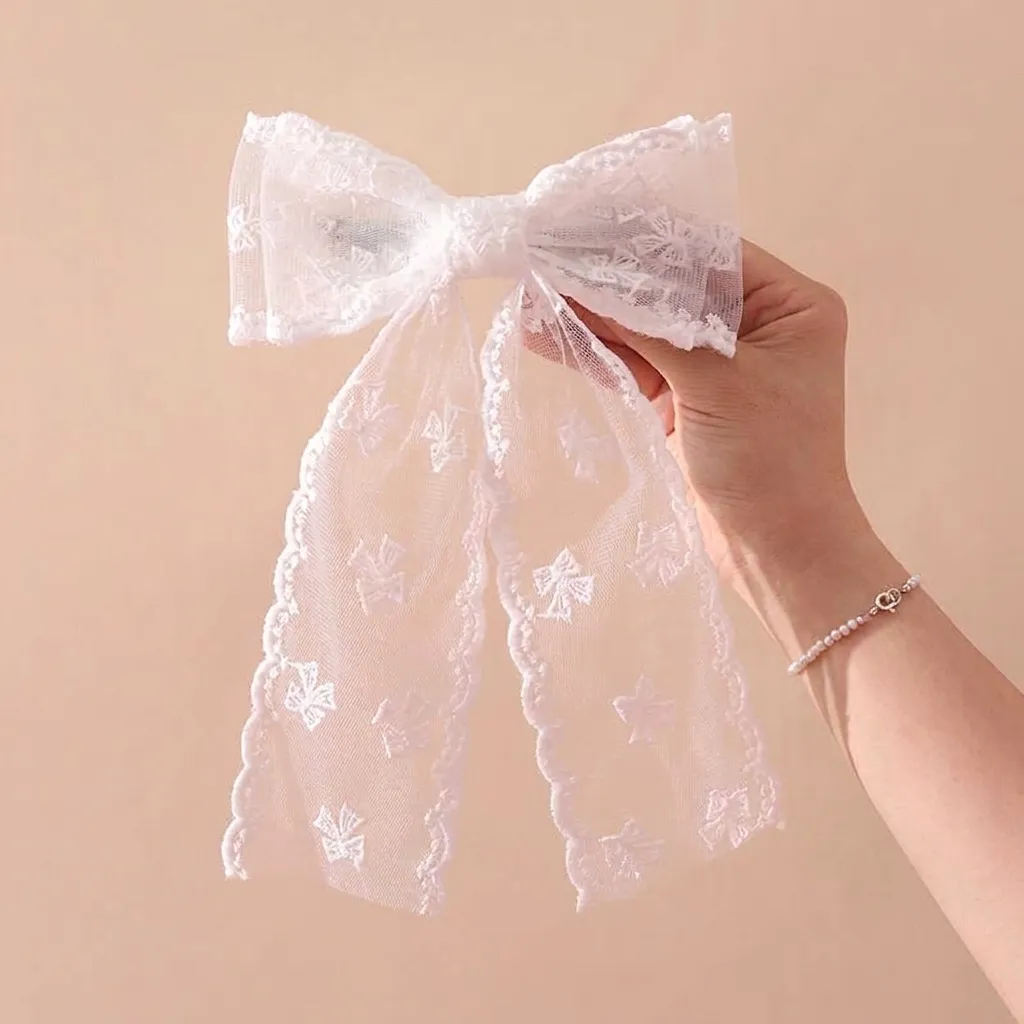 Koreaanse Stijl Kant Strik Haarspeld Elegant Fee Haaraccessoire Grote Vlinder Haarspeld Veerclip Voor Vrouwen Hoofddeksel